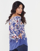 Queenspark Floral Printed Border Marilyn Woven Blouse Blue Photo