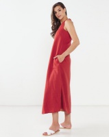 Queenspark Private Label Maxi Sleeveless V-Neck Woven Linen Dress Red Photo