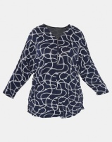 Queenspark Plus Collection Printed Knit Top With Zip & Slider Navy Photo