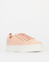New Look Leather-Look Lace Up Flatform Trainers Pink Photo