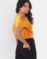 Utopia Cold Shoulder Ruffle Top Old Gold Photo