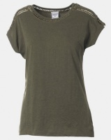 Contempo Lace Trim Tee Khaki Melange Photo