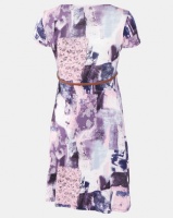 Cherry Melon Abstract Print Belted Scoop Neck Dress Pink Photo