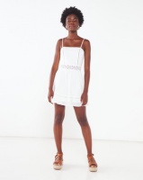 London Hub Fashion Lace Trim Cami Strap Mini Dress White Photo