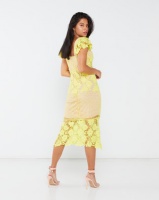 Liquorish Lace With Contrast Nude Lining Midi Dress Hot Yellow Photo