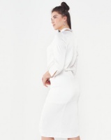 Liquorish Choker Neck Long Sleeve Midi Dress With Buttoned Detail White Photo
