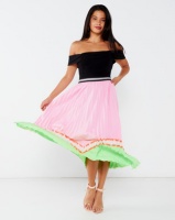 Liquorish Colour Block Pleated Midaxi Skirt Pink Neon Photo
