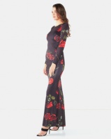 City Goddess London Open Back Long Sleeves Floral Print Maxi Dress Black Photo