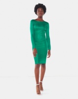 City Goddess London Emerald Long Sleeved Fitted Midi Dress with Zip Detail Photo