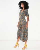 AX Paris Printed Wrap Dress With Tie Sleeves Green Photo