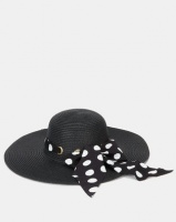 Queenspark Straw Hat With Spot Scarf Trim Black Photo
