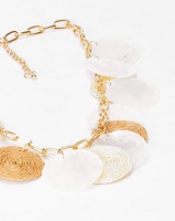 Queenspark Cream Paper & Straw Disc With Necklace Gold-tone Photo