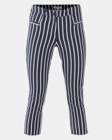 Queenspark Striped Woven Capri Trousers Navy Photo