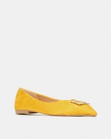 Legit Pointy Pump W Square Metal Trim Mustard Photo