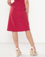 Legit Stripe Pocket Button Flare Midi Skirt White/Red Photo