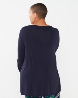 Queenspark Plus Collection Plain Henley Knit Top With Fancy Buttons Navy Photo