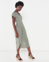 Miss Cassidy By Queenspark Curved Hem Button Through Woven Dress Sage Photo