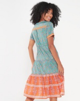 Royal T Boho Button Dress Blue and Orange Photo