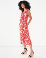 Utopia Floral Draped Knit Jumpsuit Red Photo