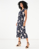 Utopia Floral Draped Knit Jumpsuit Navy Photo