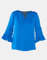 Queenspark Ornate Sleeve Woven Blouse Blue Photo