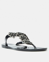 Queenspark Crystal Star Flowers Jelly Black Sandals Photo