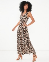 G Couture Sleeveless Leopard Print Wrap Dress Brown Photo