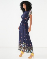Revenge Short Sleeve Max Dress with Butterfly Print Navy Photo