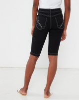 Queenspark Thick Stitch Detail Denim Shorts Black Photo