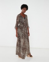 G Couture Animal Printed Mock Wrap Maxi Dress Neutrals Photo