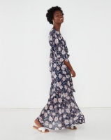 G Couture Print Kimono Sleeve Lined Maxi Dress Navy Photo