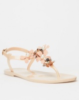 Queenspark Contrast Jelly Flower Ankle Strap Sandals Nude Photo