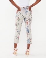 Queenspark Floral Printed Bengaline Tramline Trousers Stone Photo