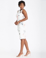 Contempo Multi Printed Dress With Mesh Insets Ivory Photo