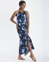 Contempo Print Maxi Dress With Side Slit Navy Photo