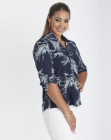 Contempo Multi Pleat Front Collared Top Navy Photo