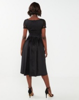 Queenspark Taffeta Combo Woven Flare Dress Black Photo