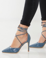 Jada Snake Ankle Tie Heels Blue Photo
