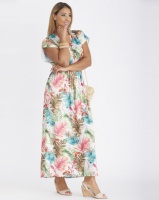 Contempo Multi Palm Printed Maxi Dress Ivory Photo