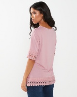 Queenspark Extravagant Lace Core Knit Top Pink Photo