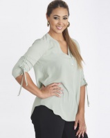 Contempo 3/4 Sleeve Rouched Top Sage Photo