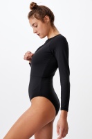 Body - Zip Front Long Sleeve One Piece Cheeky - Black Photo