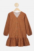 Free by Cotton On - Leila Long Sleeve Dress - Caramel toffee/spot Photo