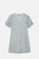 Free by Cotton On - Luna Short Sleeve Dress - Dusty blue/folkloric floral Photo