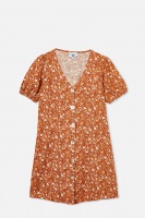 Free by Cotton On - Luna Short Sleeve Dress - Roasted almond/abstract ditsy Photo