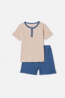 Cotton On Kids - Luke Short Sleeve Pyjama Set - Dark vanilla stripe Photo