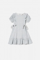 Cotton On Kids - Beattie Short Sleeve Dress - Dusty blue/folkloric floral Photo