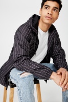 Cotton On Men - Hooded Spray Jacket - Black white stripe Photo