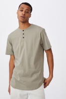 Cotton On Men - Longline Scoop Henley T-Shirt - Moss stone Photo