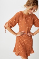 Cotton On Women - Woven Lucie 3/4 Mini Dress - Amy spot mid brown Photo